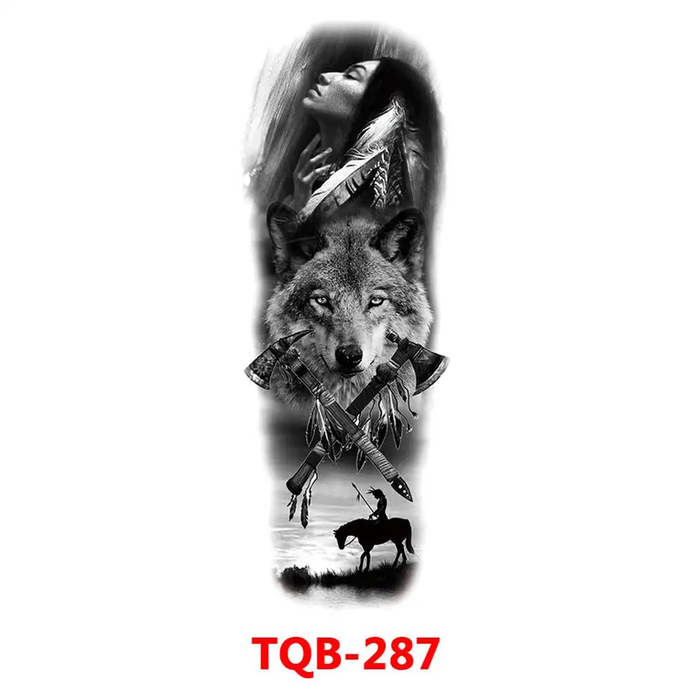 Large Waterproof Full Arm Temporary Tattoo – Intricate Totem & Geometric Sleeve Sticker