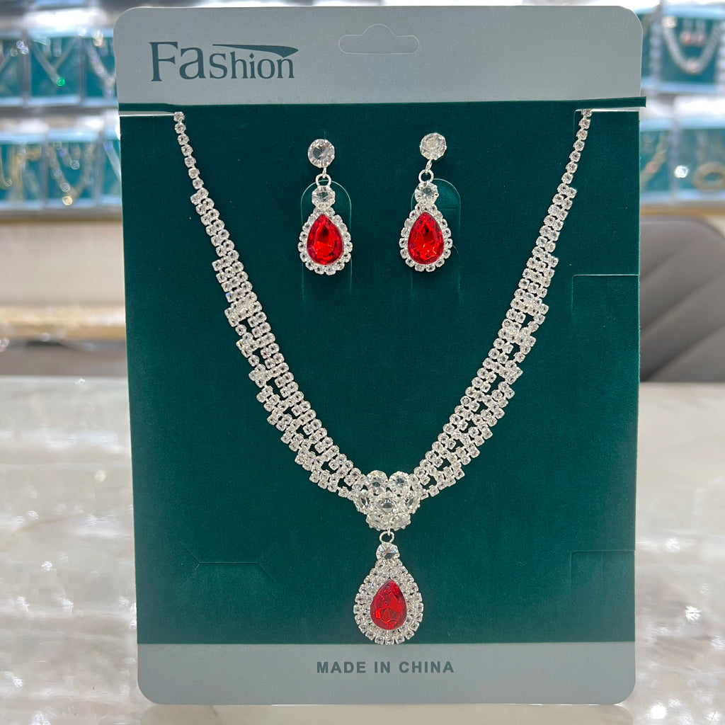 3PC Luxury Rhinestone Floral Necklace & Drop Earrings for Weddings, Banquets, and Festivals
