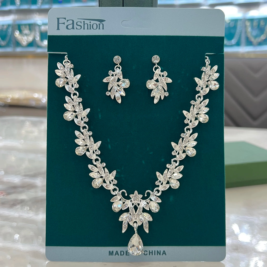Cross Mirror European and American Exaggerated Banquet Gemstone Necklace Earnail Set