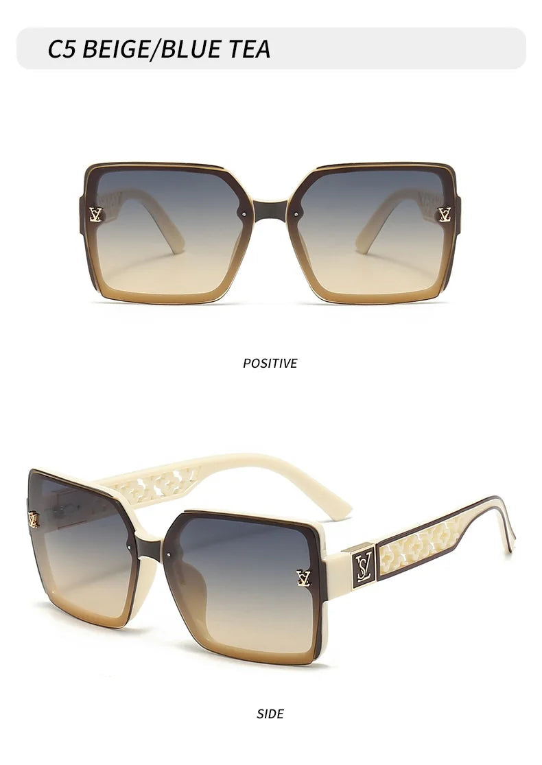 Fashion Glamour Oversized Geometric Designer-Style Sunglasses with Filigree Detailing