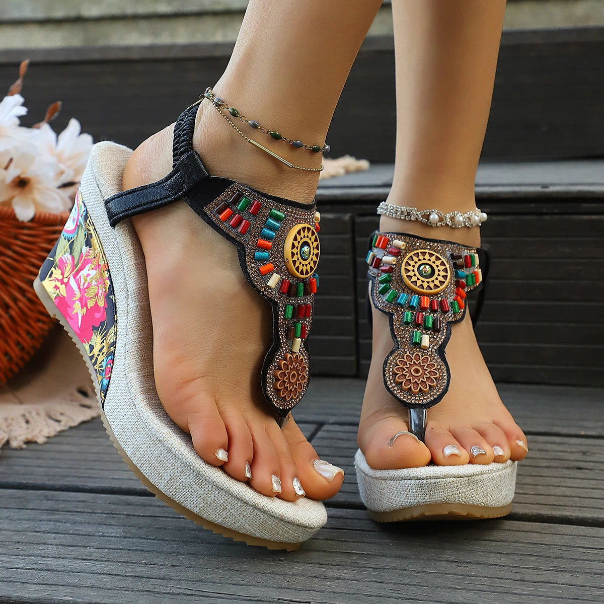 The Rock-Chic Rivet Wedge | Vintage-Inspired Platform Sandal Effortless Style & Support