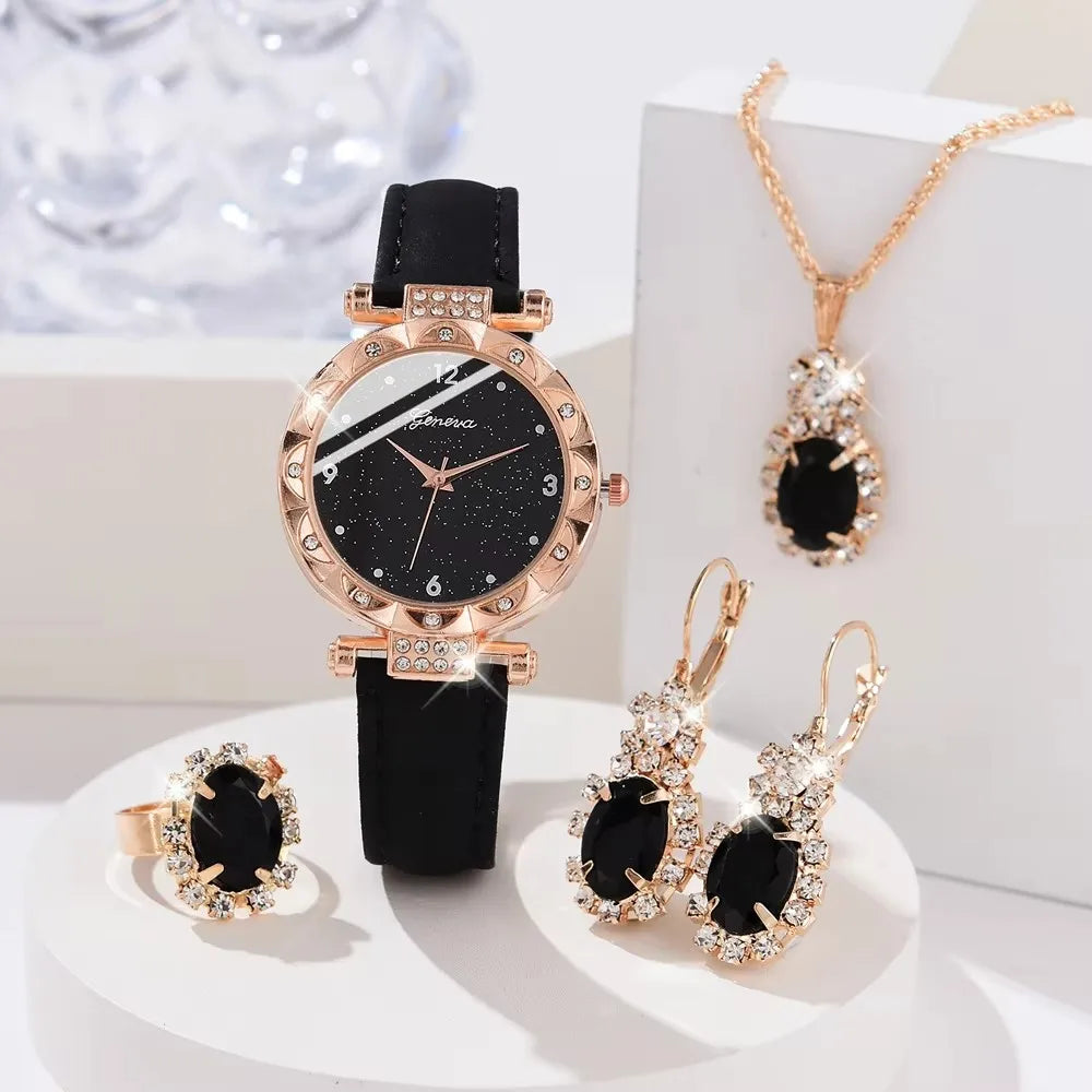Signature 5-Piece Glam Set: Rhinestone Watch, Bracelets & Jewelry