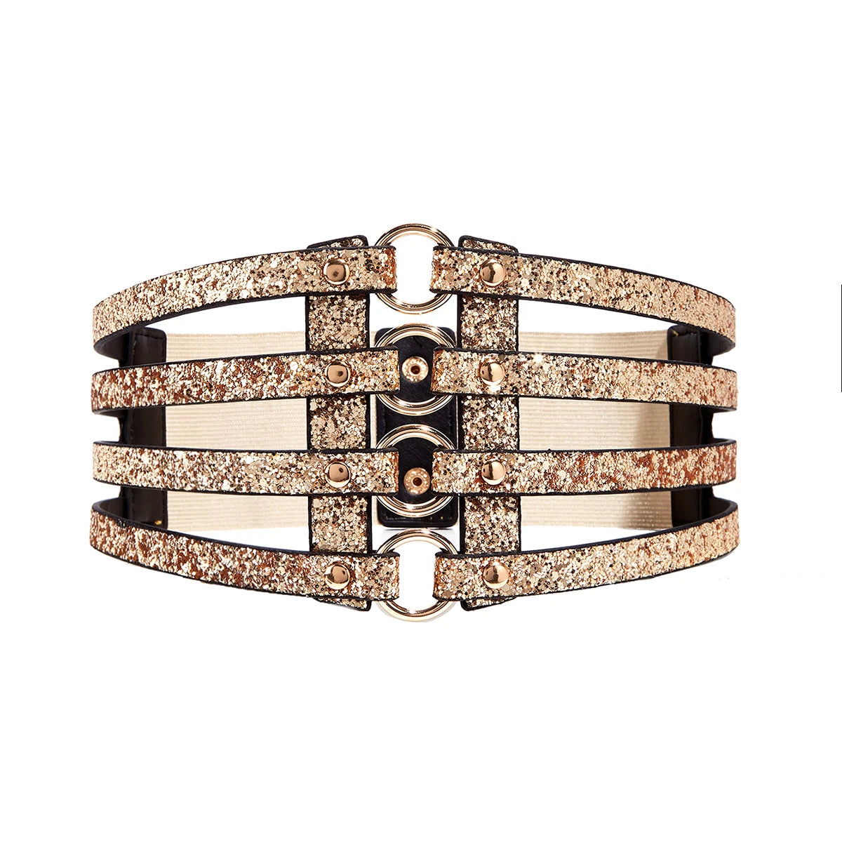 Metallic Multi-Strap Corset Waist Belt – High-Glam Elastic Cinch