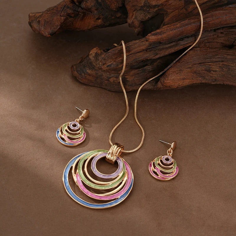 Heavy Metal Swirl Charm Choker & Earrings Set – Elegant Geometric Jewelry Suite