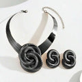 Heavy Metal Swirl Charm Choker & Earrings Set – Elegant Geometric Jewelry Suite Banquet, Party, and Runway Fashion