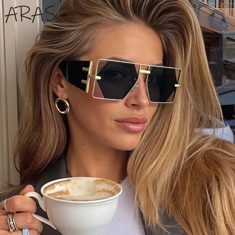 Steampunk Rectangle Avant-Garde Oversized Geometric Shield Sunglasses