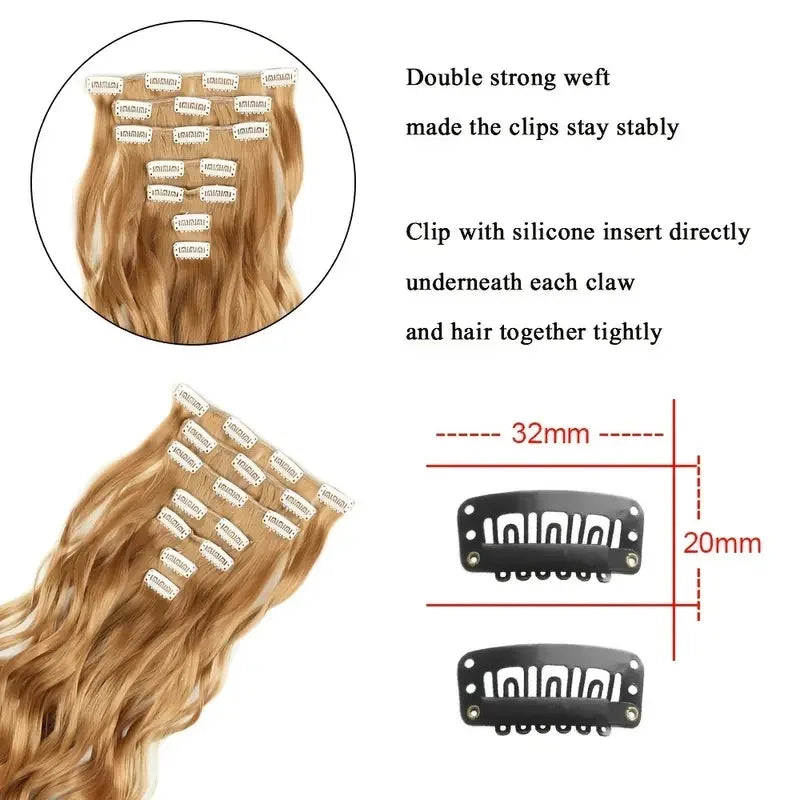 7PCS Clip-In Hair Extensions – 22 Inch Long Curly Wavy Synthetic Hair Pieces