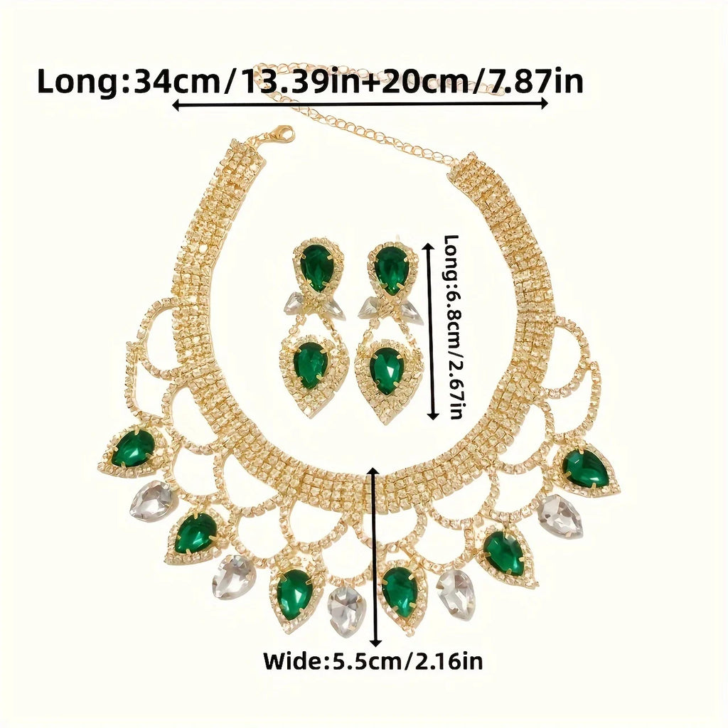 The Royal Radiance Rhinestone Set: Exquisite Hand-Crafted Statement Necklace & Earrings
