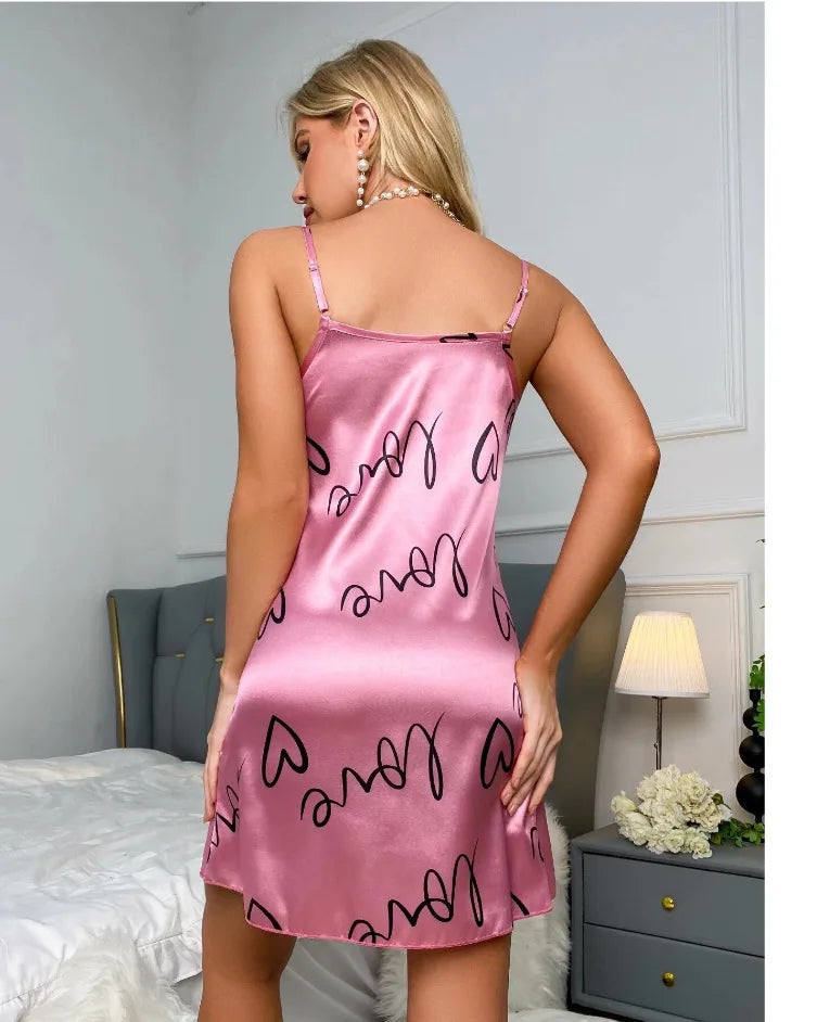 floral-printed satin sling nightgown is a popular choice for sleepwear and loungewear Mini Dress