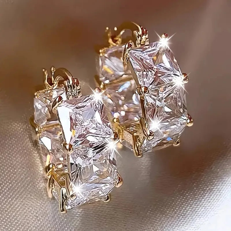 Signature Crystal Dangle Hoops – Luxurious Gold-Tone Party Earrings