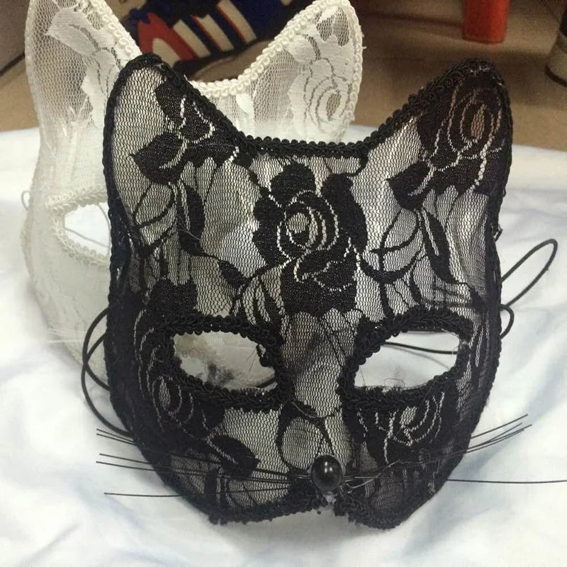 Mysterious Elegance Enchanting Lace Cat & Fox Masquerade Mask for Parties & Events