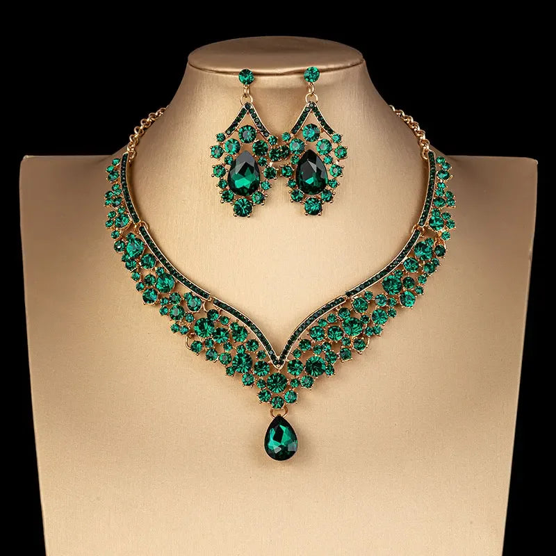 The Royal Radiance AB Crystal Set – Iridescent Necklace & Earring Suite
