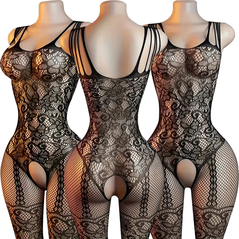 Full-Body Crotchless Lace Bodystocking Underwear Set