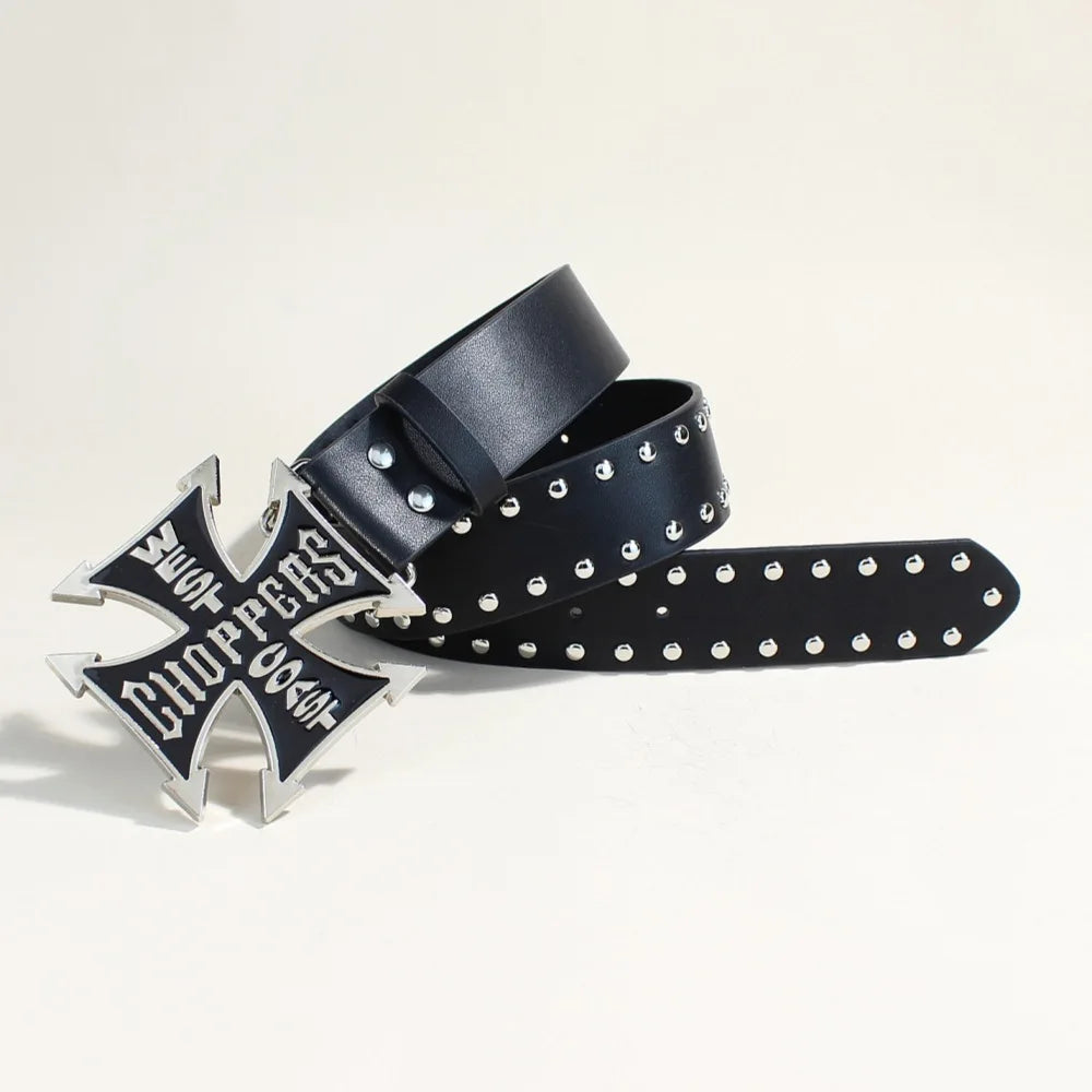 Luxury Desiner Brands Women Studded Belt Heart and Cross Metal Punk Rock Style