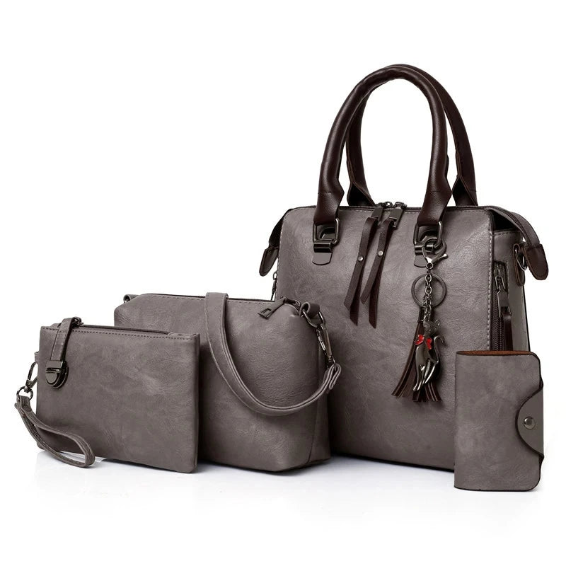 The Complete 4pcs/set Carry-All Suite – Chic Tassel Handbag & Accessory Set