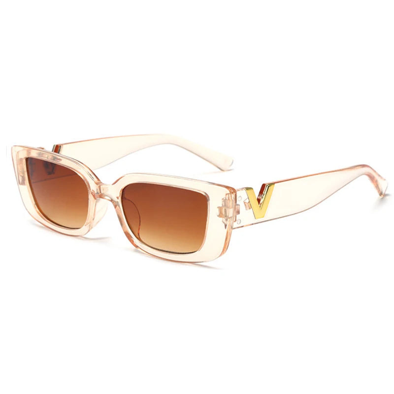 Luxury Urban Chic Rectangular Sunglasses with Gold "V" Detail