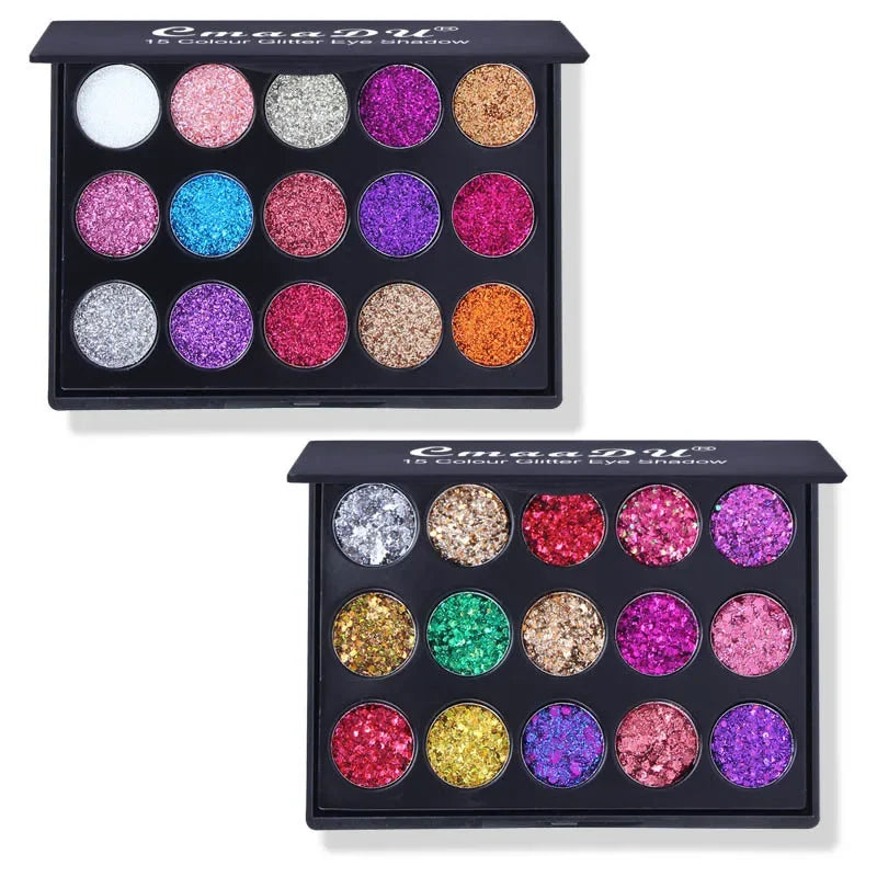Diamond Radiance Kaleidoscope 15-Color Glitter Palette – Waterproof & Vibrant Makeup Essential