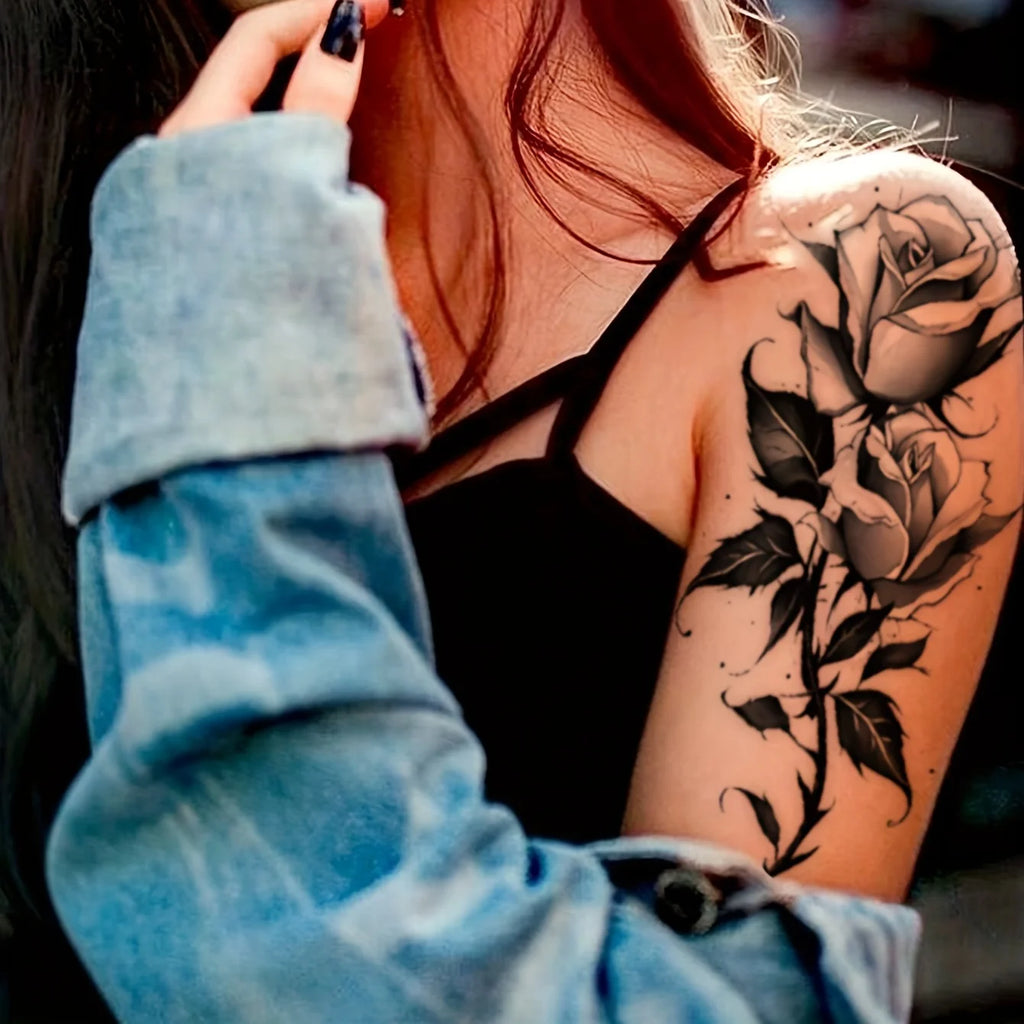 The Botanical Collection: 2-Pack Black Butterfly & Flower Temporary Tattoos for Effortless Style