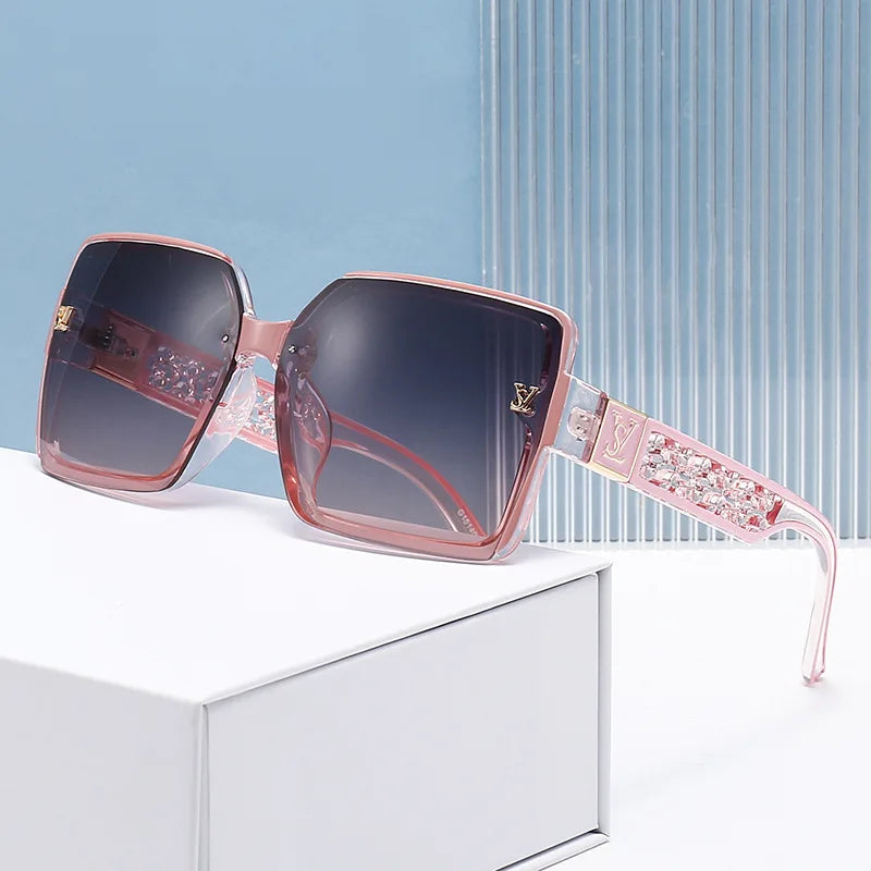 Fashion Glamour Oversized Geometric Designer-Style Sunglasses with Filigree Detailing