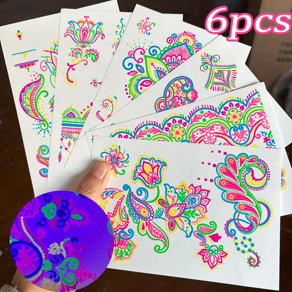 12/24pc Neon UV Glow Tattoos – Fluorescent Body & Face Stickers for Rave Parties, Music Festivals, and Nightclub Glam