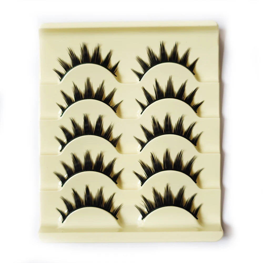 Premium Cat-Eye Faux Mink Lashes (5 Pairs) – Reusable, Long & Wispy Natural Look