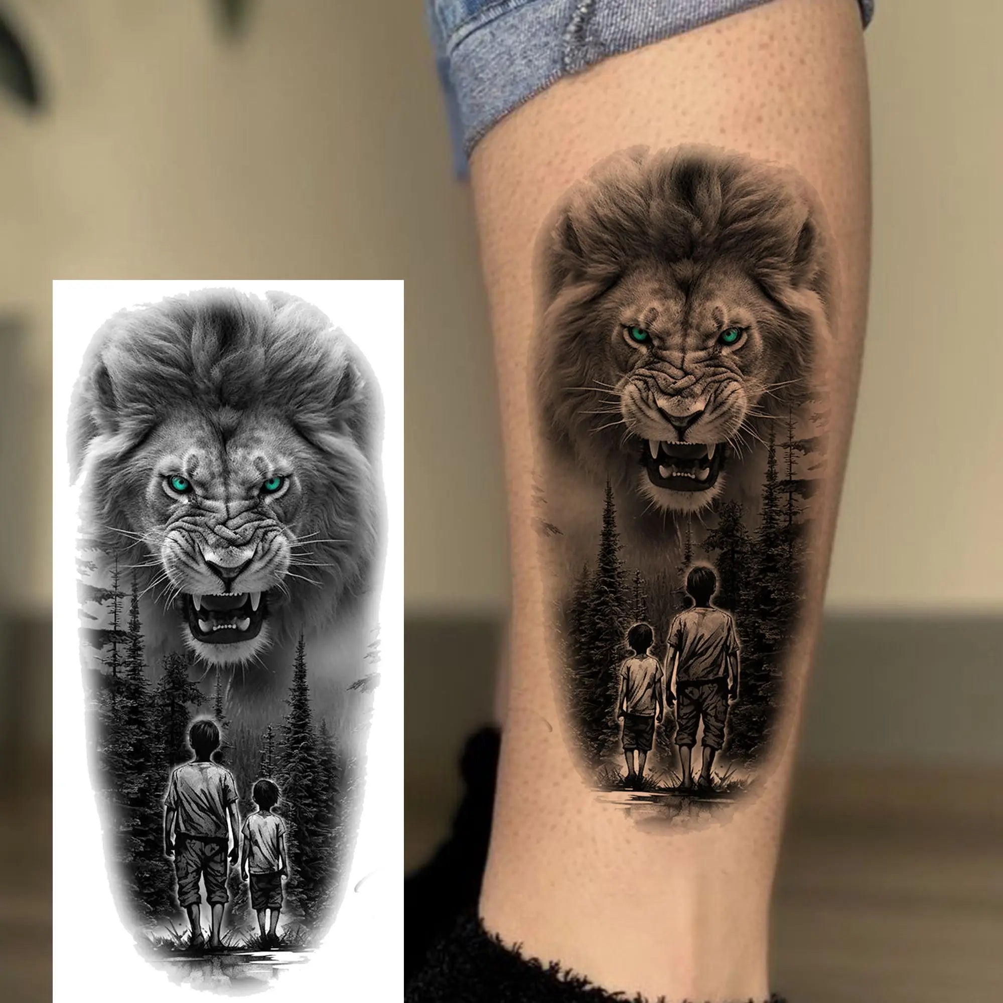 Premium Waterproof Realistic Tattoo Sticker – Majestic Lion & Tiger Designs for Arm & Leg