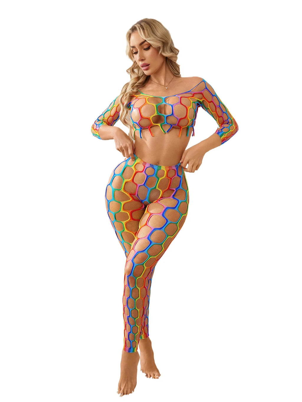 Sexy Lingerie Fishnet Midnight Vinyl Caged O-Ring Bodysuit – High-Shine Statement Piece