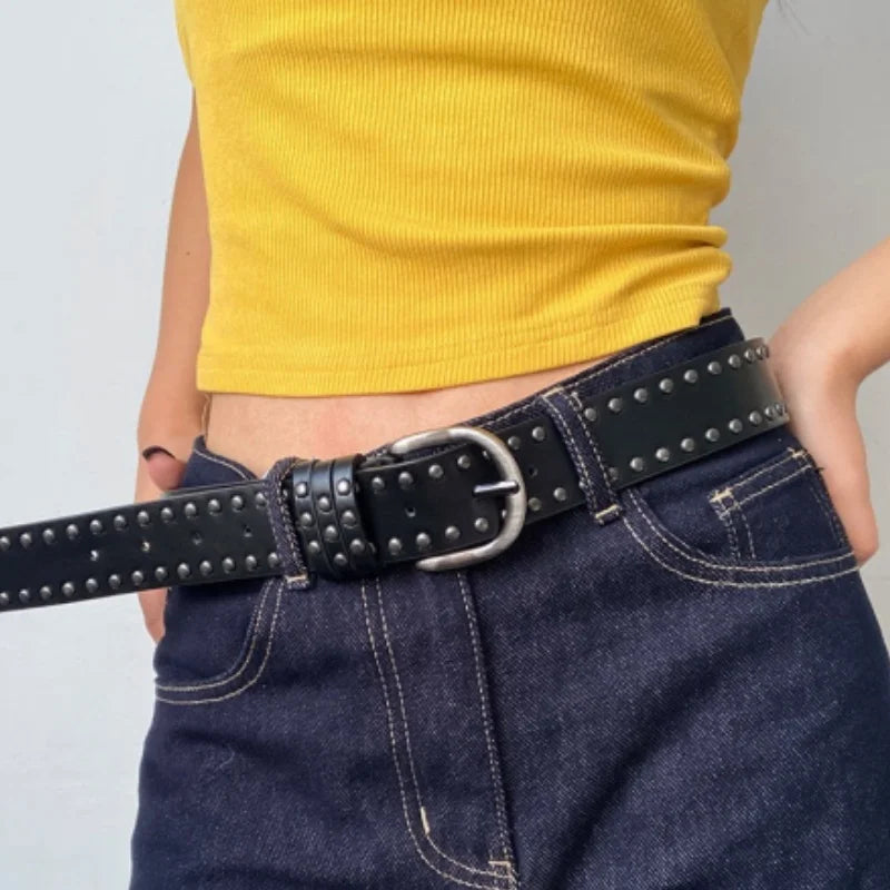 retro rivet Midnight Rebellion Skull & Rhinestone Belt
