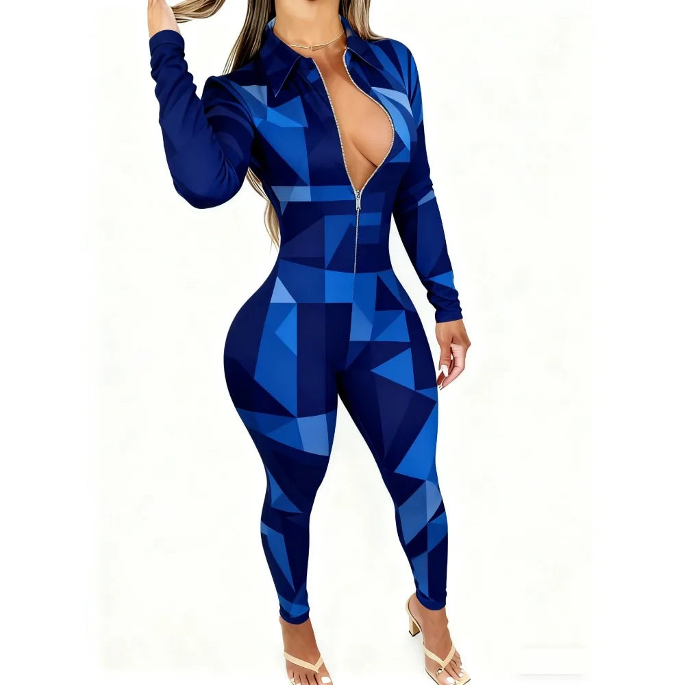 Sculpt & Style: Slimming Geometric Long Sleeve Clubwear Jumpsuit 2026 Trendy Bodysuit