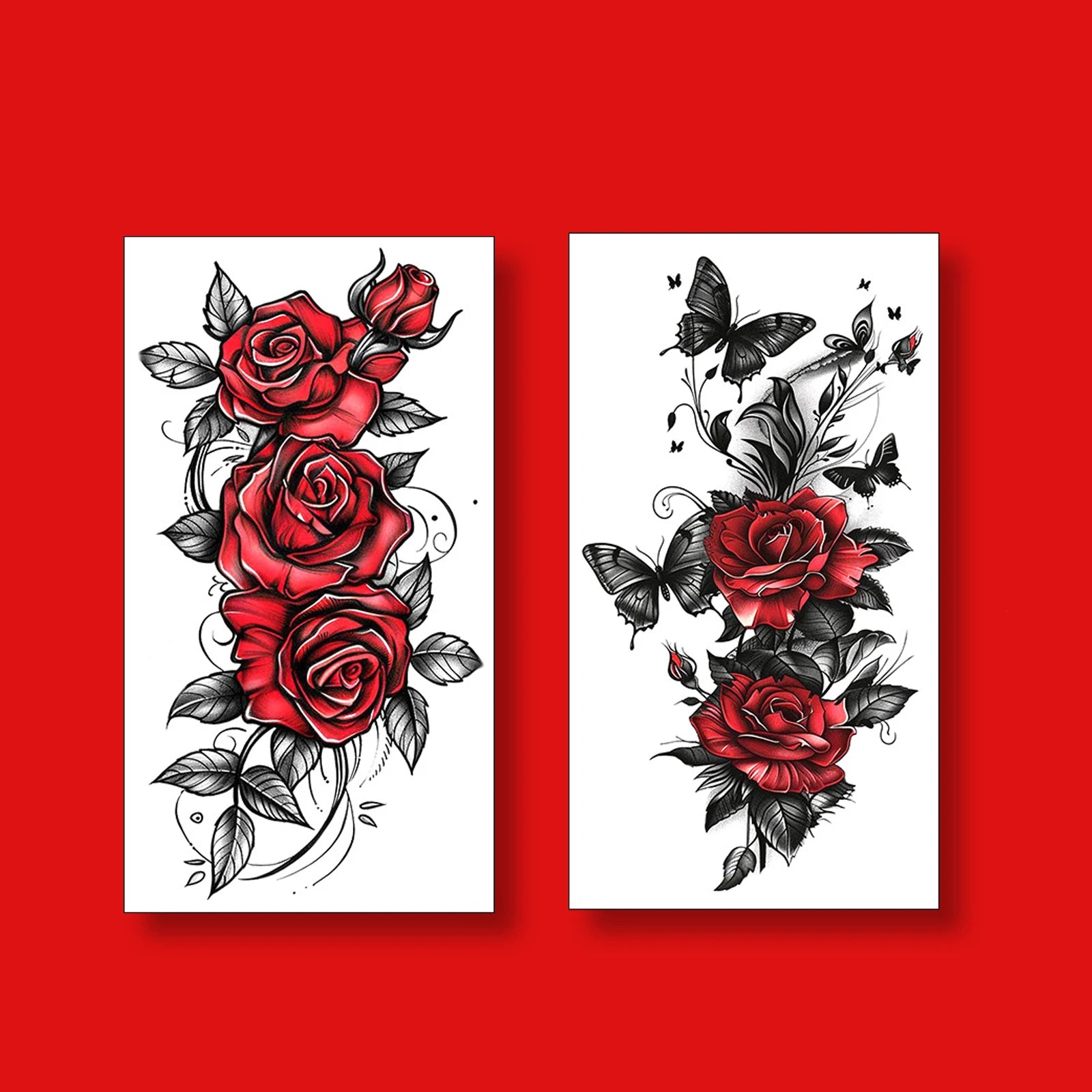 2-Sheet Red Floral Butterfly Temporary Tattoo – Waterproof & Long-Lasting Scar Concealment Stickers