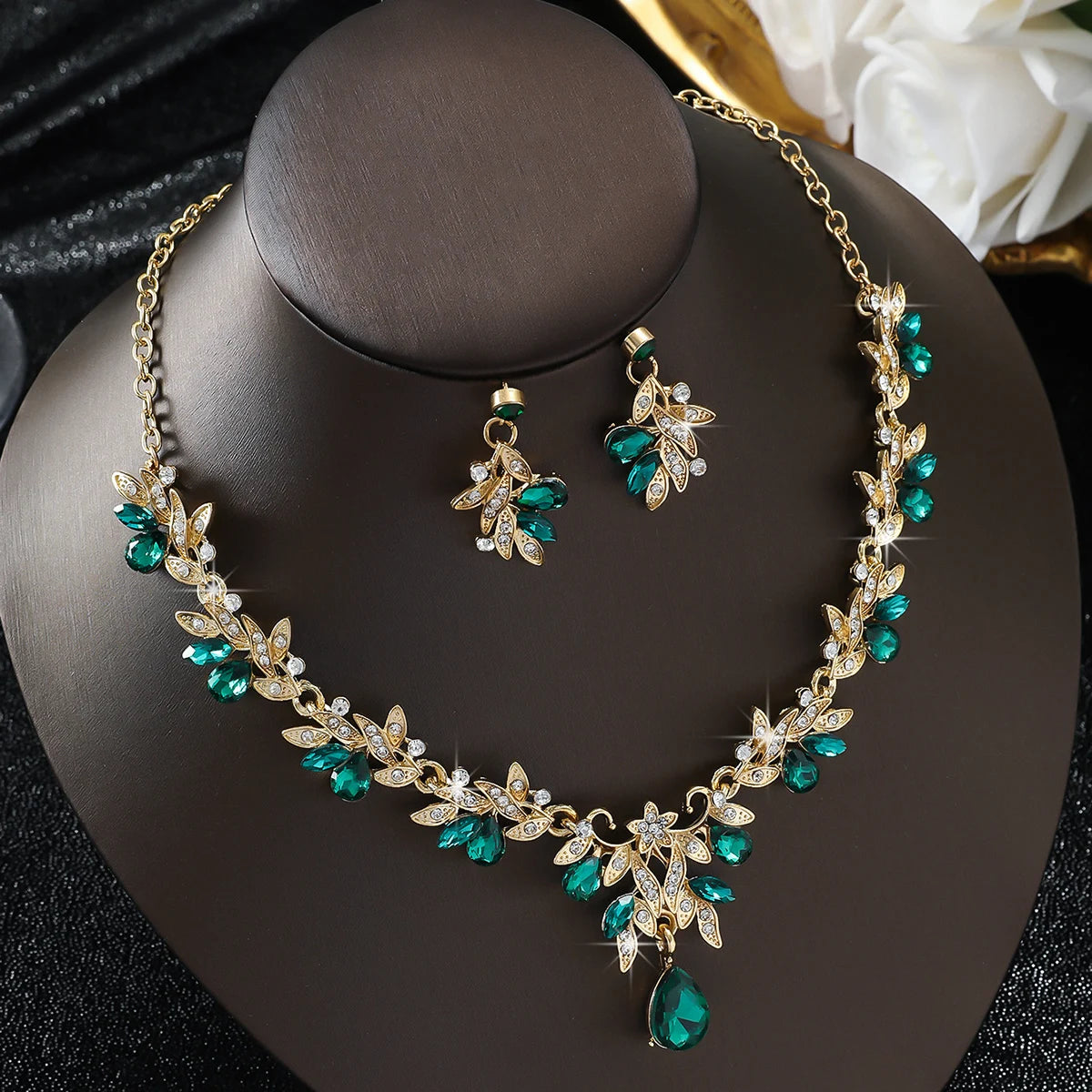 Cross Mirror European and American Exaggerated Banquet Gemstone Necklace Earnail Set