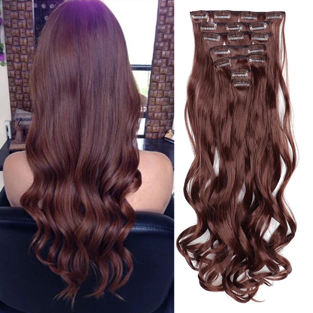 7PCS Clip-In Hair Extensions – 22 Inch Long Curly Wavy Synthetic Hair Pieces