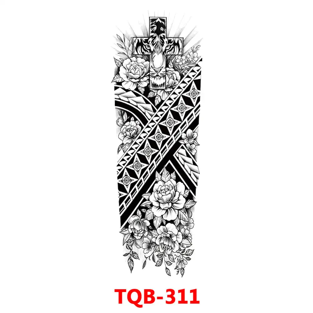 Large Waterproof Full Arm Temporary Tattoo – Intricate Totem & Geometric Sleeve Sticker