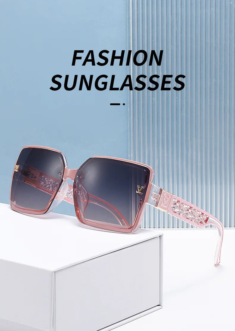 Fashion Glamour Oversized Geometric Designer-Style Sunglasses with Filigree Detailing