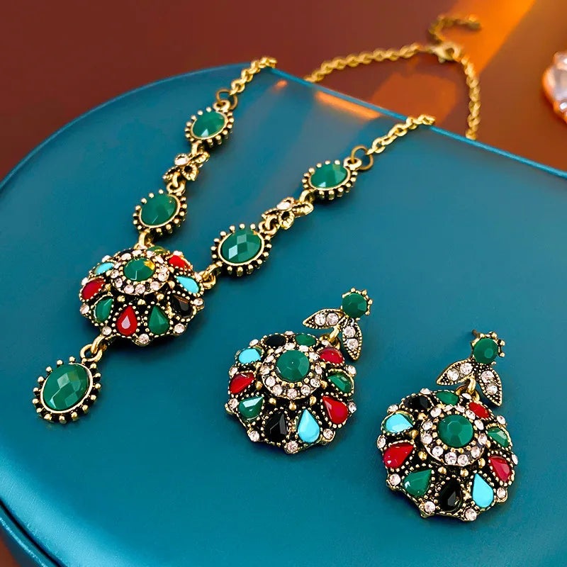 Colorful Rhinestonewater Drop Round Flower Necklaces  Vintage Advanced Collar Chains Aesthetic
