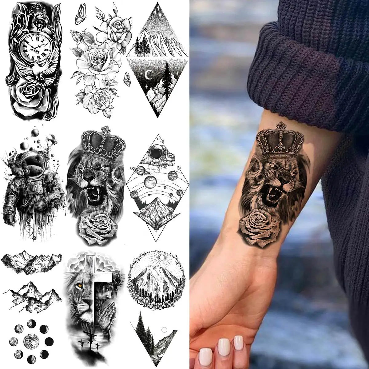 52pcs Premium Temporary Tattoo Collection – Versatile Mix of Skulls, Snakes, Flowers & 3D Art