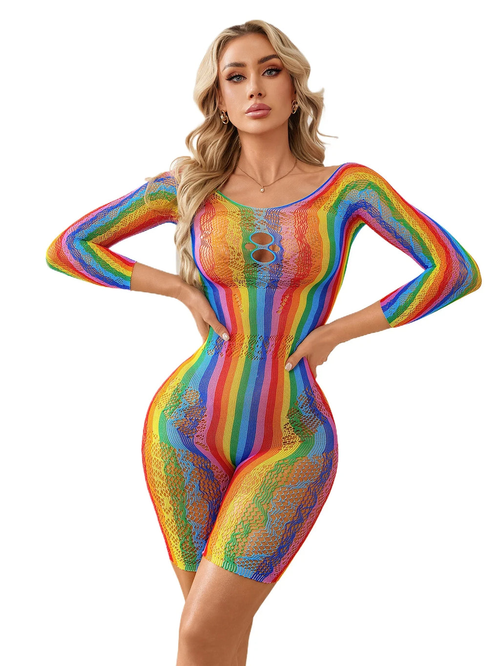 Fishnet Midnight Vinyl Caged O-Ring Bodysuit – High-Shine Statement Piece Fit Stretchy