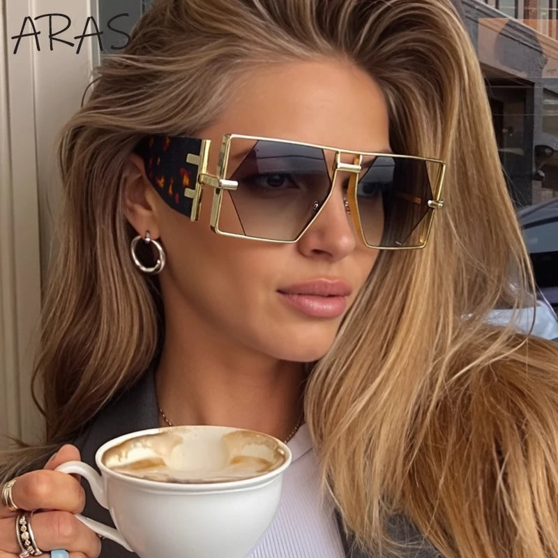 Steampunk Rectangle Avant-Garde Oversized Geometric Shield Sunglasses