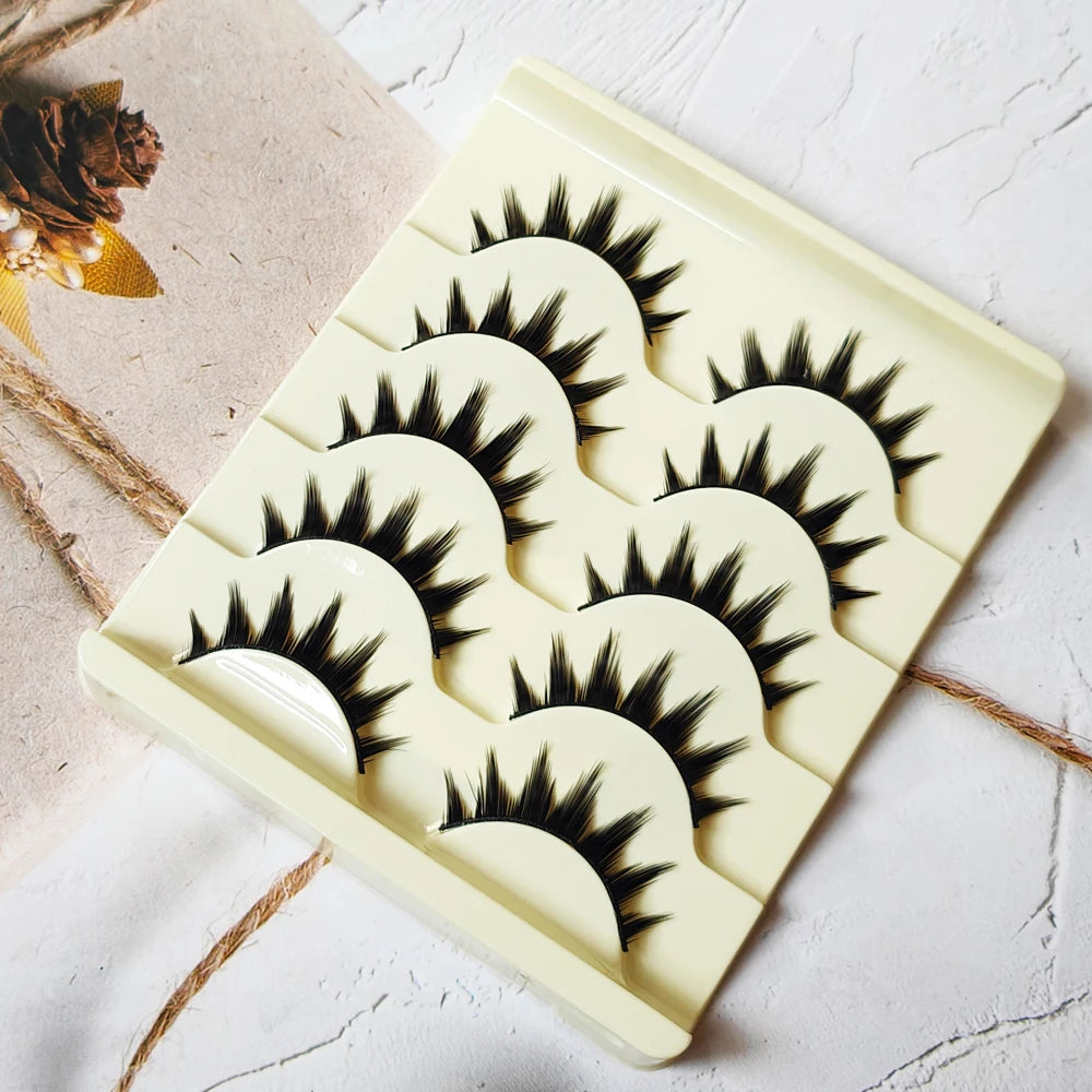 Premium Cat-Eye Faux Mink Lashes (5 Pairs) – Reusable, Long & Wispy Natural Look