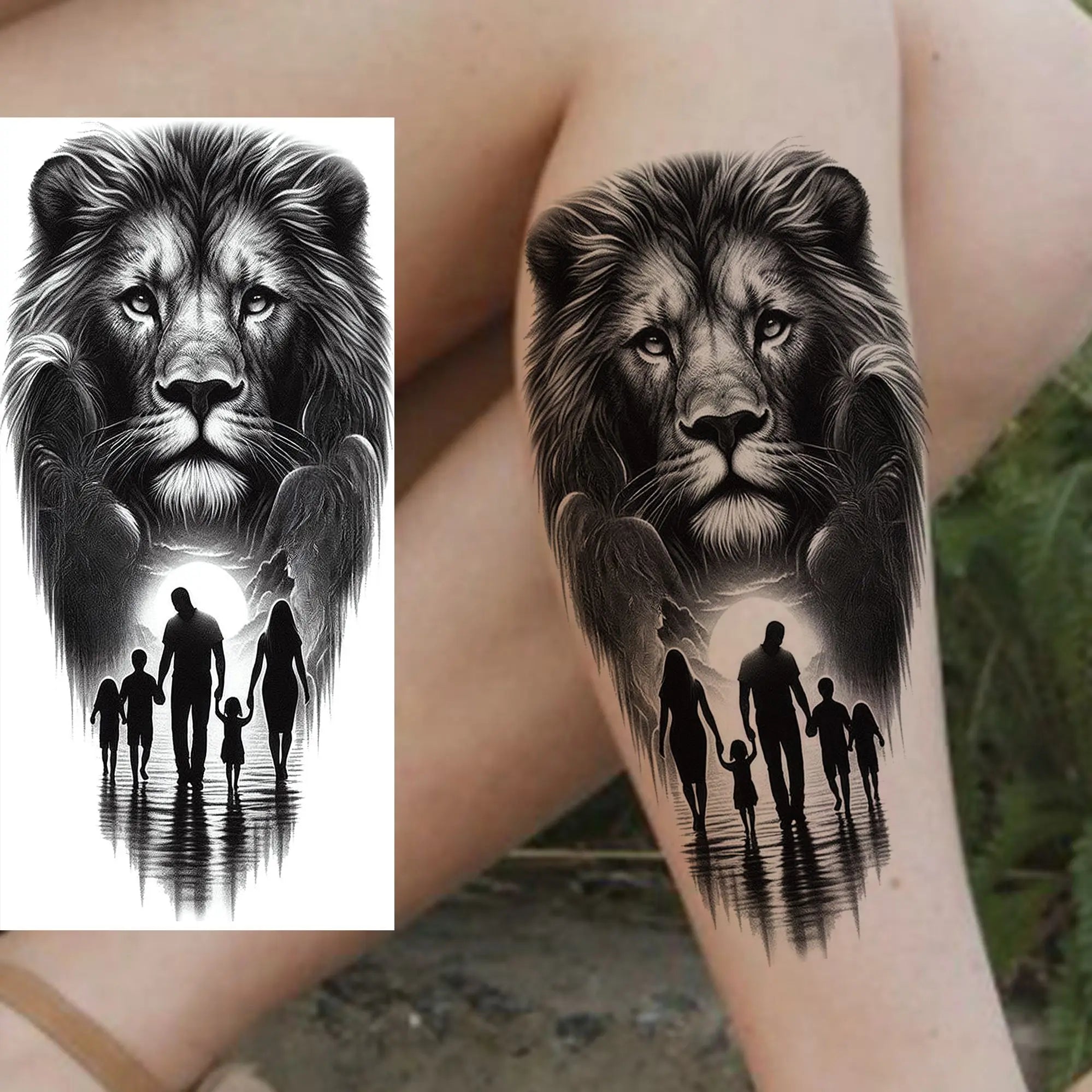 Premium Waterproof Realistic Tattoo Sticker – Majestic Lion & Tiger Designs for Arm & Leg