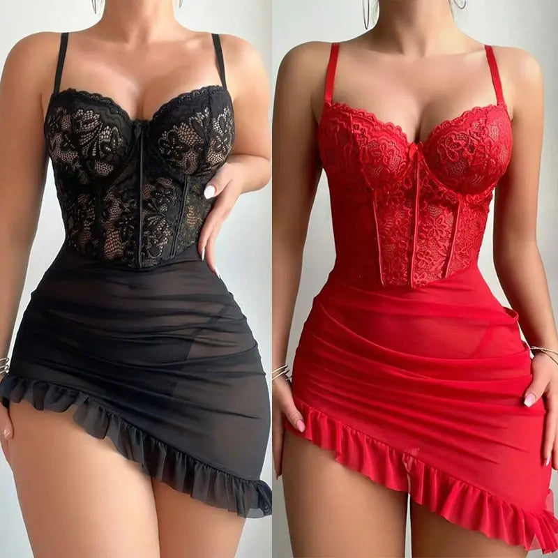 Siren Mesh Ruffle Corset Dress