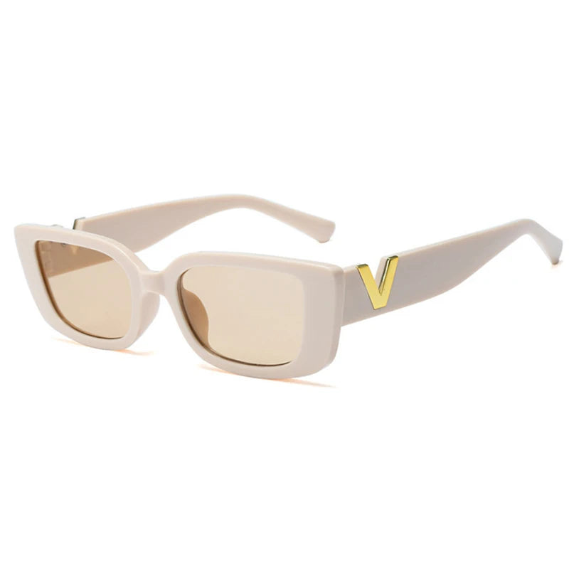 Luxury Urban Chic Rectangular Sunglasses with Gold "V" Detail
