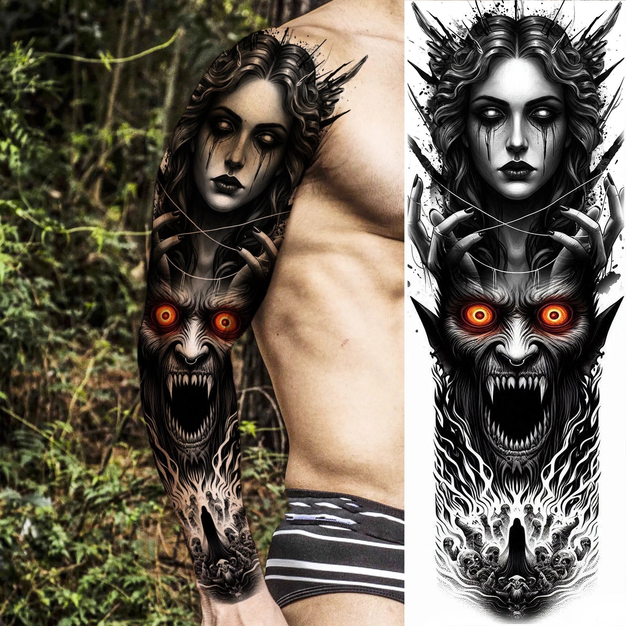 Full Arm or Legs Jesus & Zeus God Temporary Tattoo Sleeve – Large Waterproof Realistic Body Art for  Women