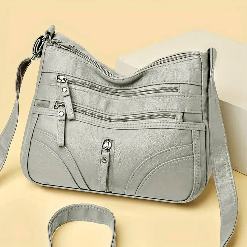 The Essential Vintage Carry-All – Multi-Pocket Leather Shoulder Bag