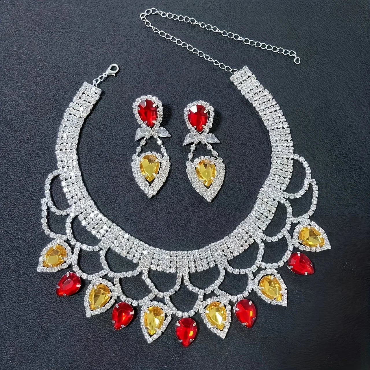The Royal Radiance Rhinestone Set: Exquisite Hand-Crafted Statement Necklace & Earrings