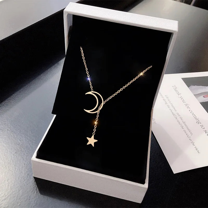 Celestial Crescent Lariat Necklace