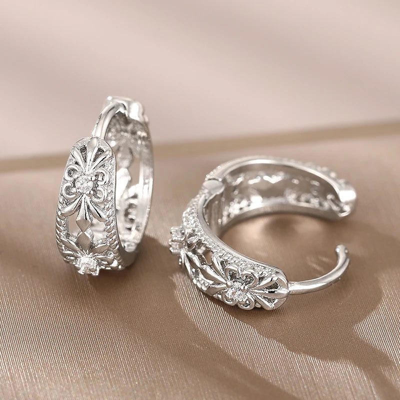 Sophisticated Inlaid Cubic Zirconia Hoops – Gold & Silver Tone/  Silver Color/Gold Color