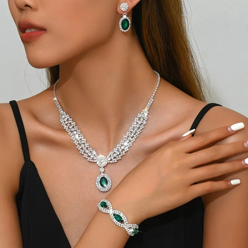 Elegant Bridal Jewelry Set Necklace Earrings with Sparkling Rhinestones Perfect for Weddings Parties