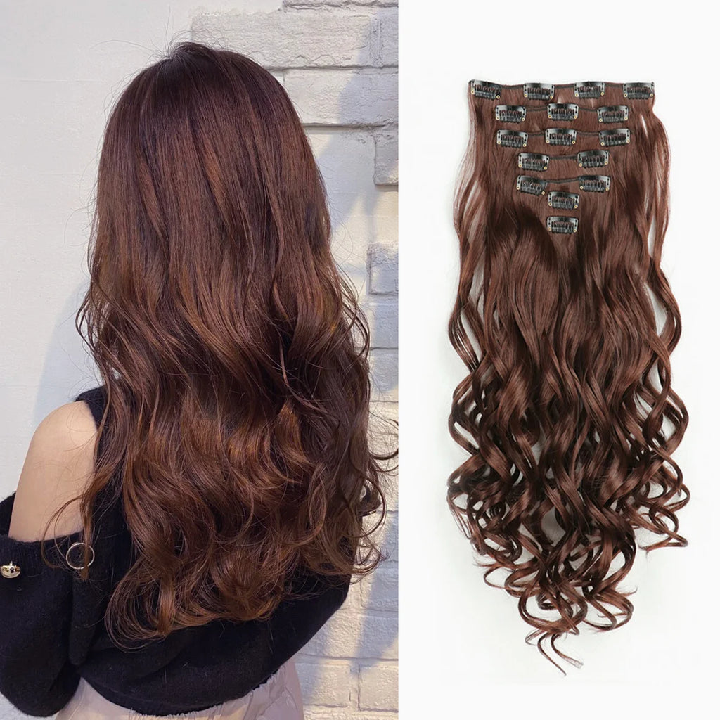 7PCS Clip-In Hair Extensions – 22 Inch Long Curly Wavy Synthetic Hair Pieces