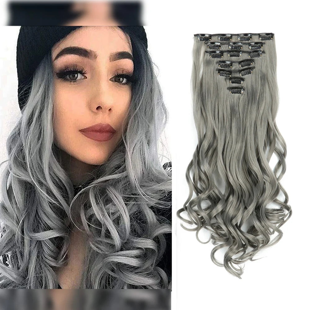 7PCS Clip-In Hair Extensions – 22 Inch Long Curly Wavy Synthetic Hair Pieces
